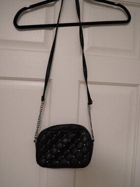 Rebecca Minkoff Black Studded Quilted Crossbody Bag Silver Chain Strap NWT